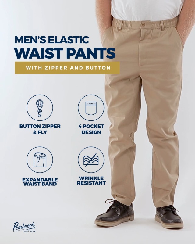 Pembrook Mens Elastic Waist Pants for Seniors - Adaptive Pants for